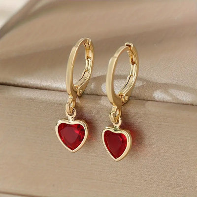 Chic Y2K-Inspired Heart Pendant Earrings with Colorful Cubic Zirconia.